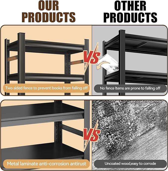 Book Shelf 5-Tier Adjustable Heavy Duty Metal Wide Book Shelves Modern Tall Bookshelf Storage Shelving Organizer for Living Room, Bedroom, Home, Office, Black (72" ​​H*23" D*47" W)