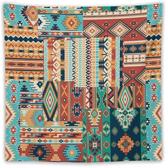 Kurtect Aztec Tapestry,Southwestern Tribal Native American Vintage Abstract Pattern Tapestries for Party Beach Picnic Blankets Tablecloths Living Room Wall Deocr, 60x60 in