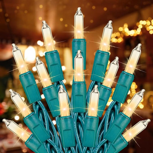 Brightown Clear Christmas String Lights, 200-Count 50ft Incandescent Bulb Mini Lights for Indoor Holiday Decor, Christmas Tree Garland Wedding Party Multi-Use Festival Decoration, Green Wire