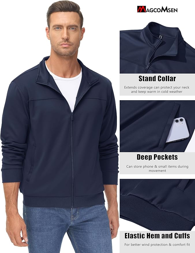 MAGCOMSEN Men's Track Jackets Lightweight Full-Zip Casual Coat Workout Running Athletic Active Jacket With Pockets