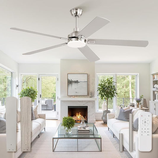 ZMISHIBO 60" Ceiling Fans with Lights, Nickel Modern Ceiling Fan with Remote, Bedroom Indoor Ceiling Fan with Dual Finish Blades, Quiet & Strong Motor, Bright LED Light