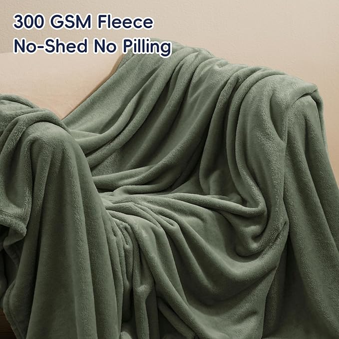 PHF Ultra Soft Fleece Blanket Twin Size, No Shed No Pilling Luxury Plush Cozy 300GSM Lightweight Twin XL Blanket for Bed, Couch, Chair, Sofa Suitable for All Season, 76" x 90", Olive Green