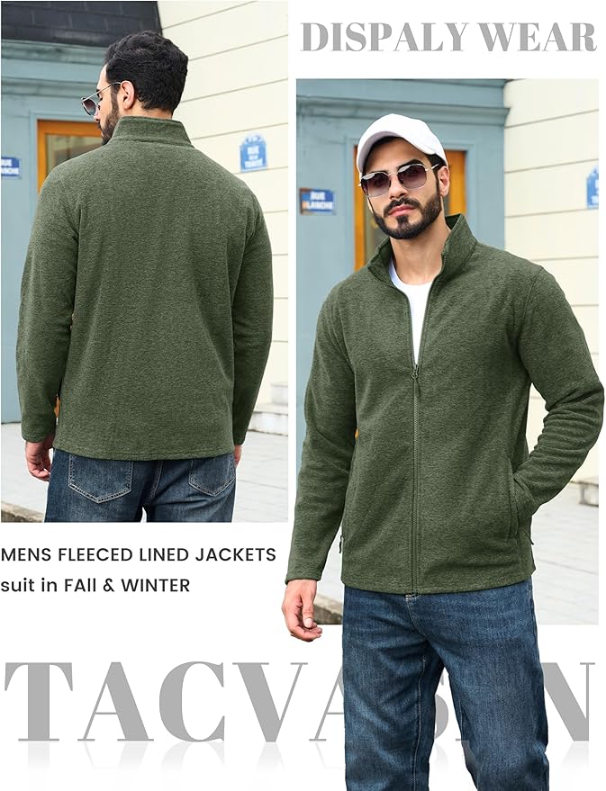 TACVASEN Men's Fleece Jackets Full Zip Lightweight Jacket Casual Soft Warm Coats with Pockets