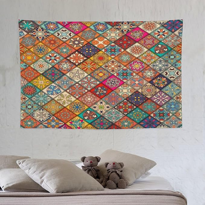 Kurtect Bohemian Tapestry,Vintage Style Colorful Geometric Stripe Abstract Pattern Tapestries for Party Beach Picnic Blankets Tablecloths Living Room Wall Deocr, 40x60 in
