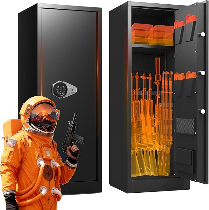10-14 Gun Cabinet,Large Gun Safe for Rifles and Pistols,Shotgun Safe,Gun Safes for Rifle and Password Lock,Gun Cabinet for Home with Adjustable Shelves with Dual Alarm & Mute Mode
