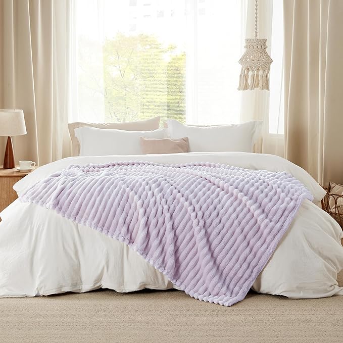 Bedsure GentleSoft Lavender Fog Fleece Blanket for Couch - Cozy Soft Blankets for Women, Cute Small Throws for Girls, 60x80 Inches