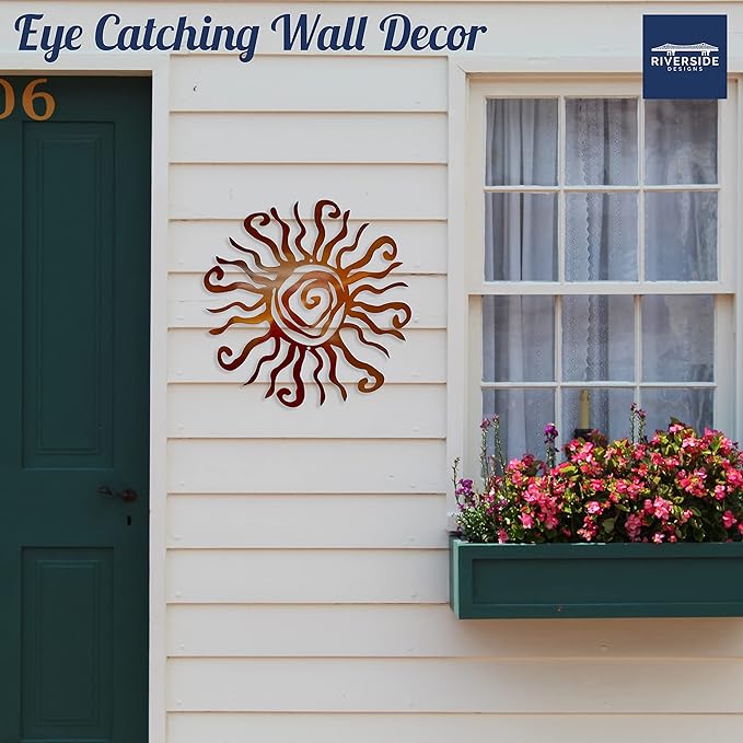 Riverside Designs Wacky Sun Metal Wall Art Indoor/Outdoor Decor - 36" Copper Rust Proof Wall Sculpture - Made in USA - Ideal for Bedroom, Garden, Home, Patio and Farmhouse