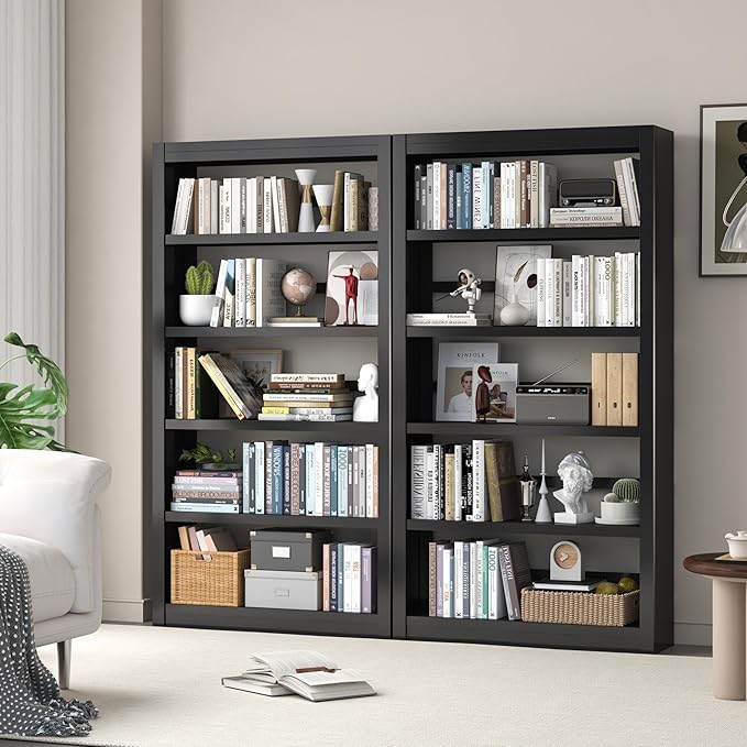 Metal Bookshelf Adjustable - 61" Tall Black Bookcase, 5 Tier Book Shelf, Toothless Assembly Book Case, Modern Bookshelfs and Bookcases for Home Office, Living Room, Bedroom, Library