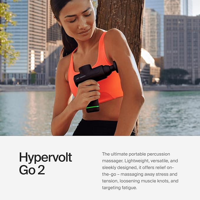 Hyperice |Hypervolt Go 2 Handheld Percussion Massage Gun Featuring Quiet Glide Technology, 3 Speeds, 2 Interchangeable Heads | Hypervolt Heated Head Attachment for All Hypervolt Models| Bundle