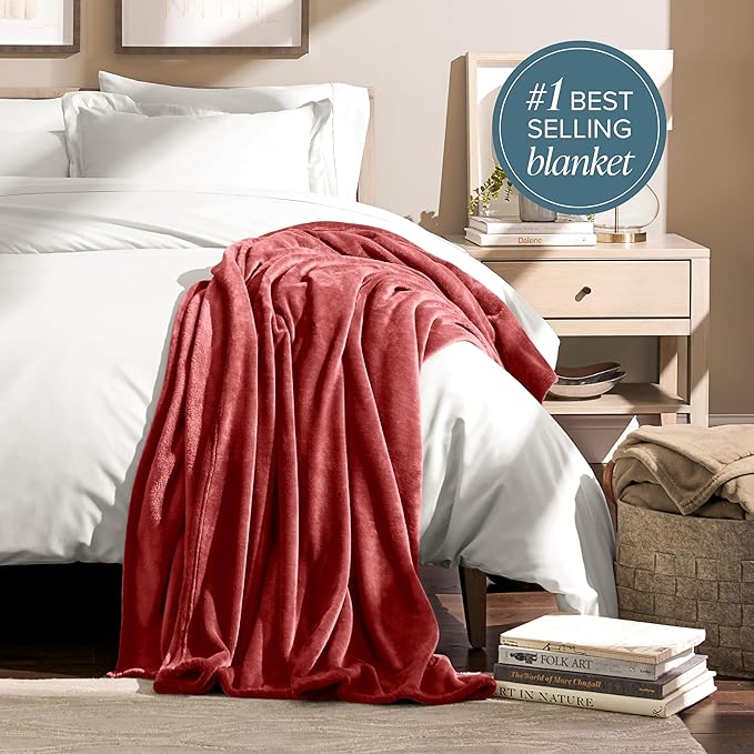 Bare Home Fleece Blanket - Twin/Twin Extra Long - Ultra-Soft Lightweight for Bed, Sofa, and Couch - Luxury Microplush - Cozy Warm Blanket (Twin/Twin XL, Rosewood)