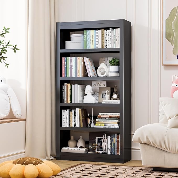 Bookshelf, 5 Tier Metal Bookshelf, 69" H Tall Bookcase with Adjustable Shelves, Large Industrial Bookshelfs for Living Rooms, Home Offices, Library, 10 Minutes Assemble