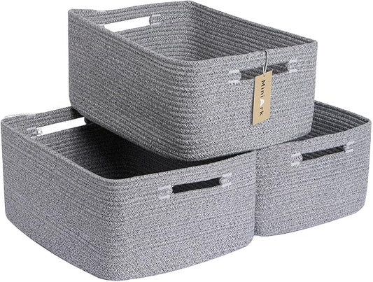 Large Storage Baskets for Shelves, Closet Organizers Bins for Clothes Blanket Towels, Baby Nursery, Toy Baskets Box, Woven Rope Baskets, 17 x 13 x 7.5”, 3 Packs Mixed Gray