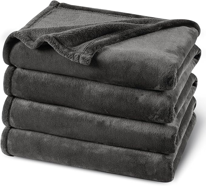 PHF Ultra Soft Fleece Blanket Queen Size, No Shed No Pilling Luxury Plush Cozy 300GSM Lightweight Blanket for Bed, Couch, Chair, Sofa Suitable for All Season, 90" x 90", Dark Gray