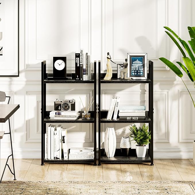 NUMENN Narrow Bookshelf, 3 Tier Bookshelfs, Home Office Bookcase Shelf Storage Organizer, Free Standing Storage Shelving Unit for Bedroom, Living Room and Home Office, Black