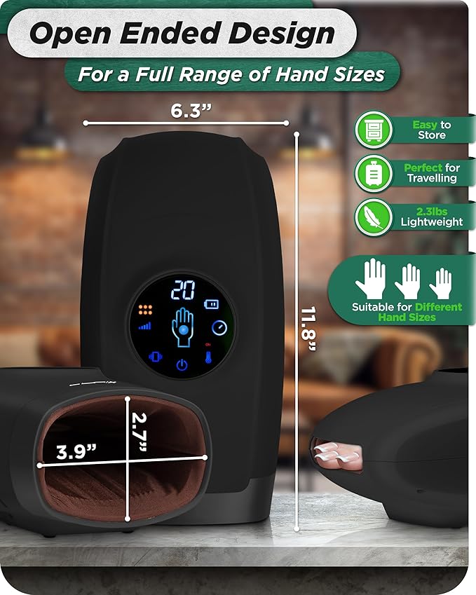 Lunix LX7 Electric Hand Massager with Compression, Pressure Point Therapy for Arthritis, Pain Relief and Carpal Tunnel, Shiatsu Massage Machine with Heat, with Hand Warmer, Black