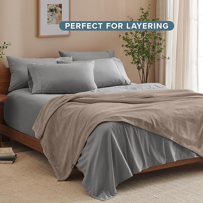 Bare Home Fleece Blanket - Throw/Travel - Ultra-Soft Lightweight for Bed, Sofa, and Couch - Luxury Microplush - Cozy Warm Blanket (Throw/Travel, Taupe)