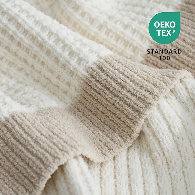 Amélie Home Waffle Throw Blanket for Couch, Soft Cozy Chenille Knit Blanket Warm Decorative Throw for Sofa,50"x60", Ivory