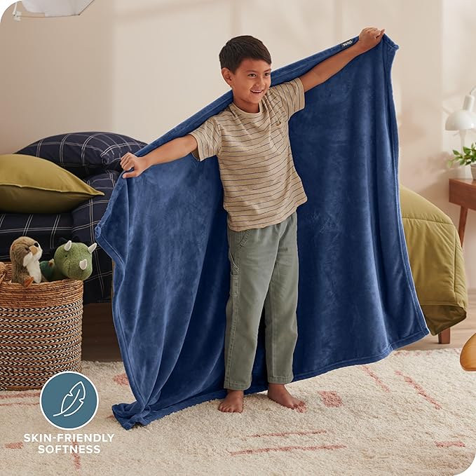Bare Home Fleece Blanket - Kid Size - Ultra-Soft Lightweight for Bed, Sofa, and Couch - Luxury Microplush - Cozy Warm Blanket (Kid, Dark Blue)