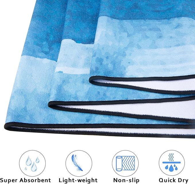QiyI Yoga Mat Towel with Corner Pockets, Non Slip Sweat Absorbent Hot Yoga Towels, Soft Yoga Blankets with Travel Bag, Skidless Mat Cover for Workout, Gym, Fitness - 70"x26", Blue Tie Dye