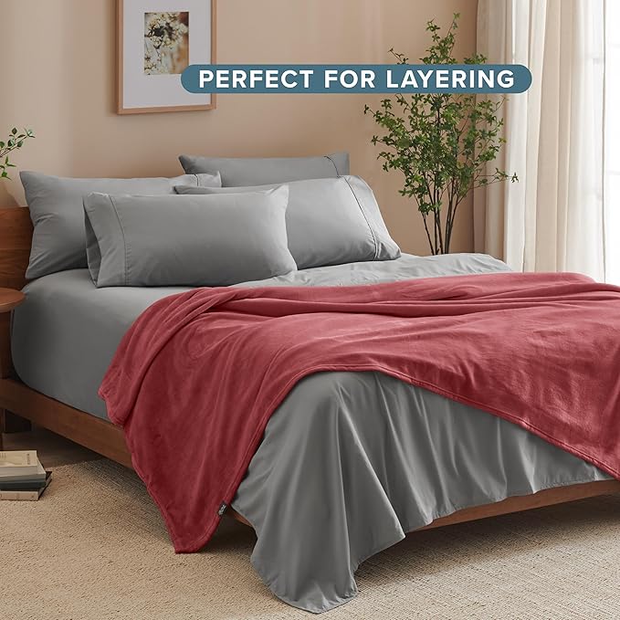 Bare Home Fleece Blanket - Twin/Twin Extra Long - Ultra-Soft Lightweight for Bed, Sofa, and Couch - Luxury Microplush - Cozy Warm Blanket (Twin/Twin XL, Rosewood)