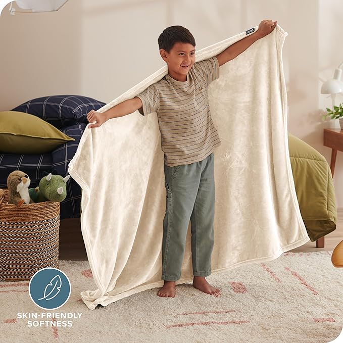 Bare Home Fleece Blanket - Kid Size - Ultra-Soft Lightweight for Bed, Sofa, and Couch - Luxury Microplush - Cozy Warm Blanket (Kid, Vanilla)