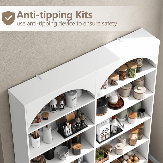 70.8'' Tall Bookshelf and Bookcase of 2 pcs, 7-Tier Double Wide Bookcase Modern Large Open Display Shelves with Curved Baffle for Home Office Living Room (White-2pcs)