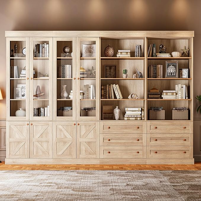 Vyre 71" Tall Farmhouse Kitchen Pantry, Set of 2 Large Storage Cabinets with 3 Drawers & Adjustable Shelves, Versatile Wood Hutch for Living Room & Dining Room, Brown