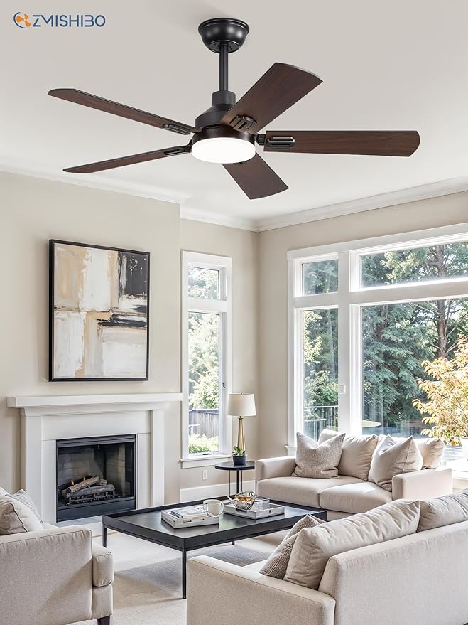 ZMISHIBO 44" Ceiling Fans with Lights, Black Modern Ceiling Fan with Remote, Farmhouse Indoor Ceiling Fan with Dual Finish Blades, Quiet & Strong Motor, Bright LED Light.