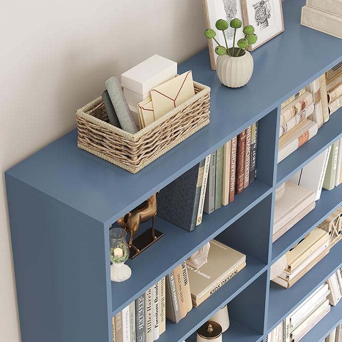 83.6" Tall Bookshelf and Bookcase, 7-Tier Extra Large Bookshelf with Double Storage, 14 Open Display Shelves for Home Office, Study and Living Room, Blue