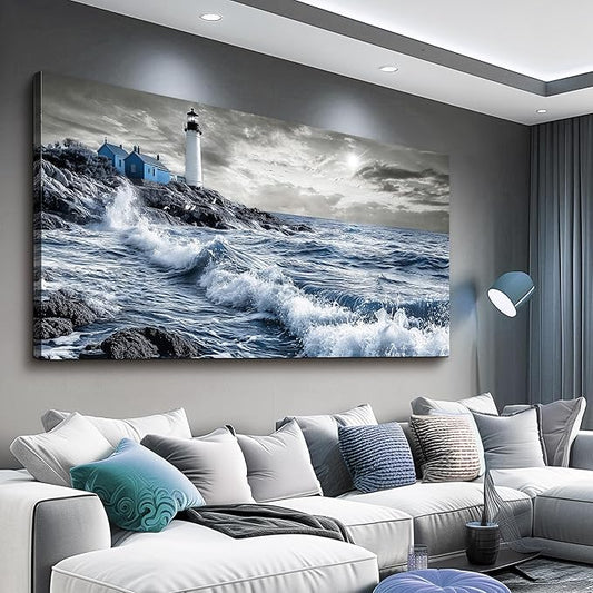 ZUITINGHUA Canvas Wall Art For Living Room Wall Decor For Bedroom Office Wall Decoration Wave Landscape Painting Watch Tower Pictures Artwork Room Aesthetic Home Decor 20x40 In