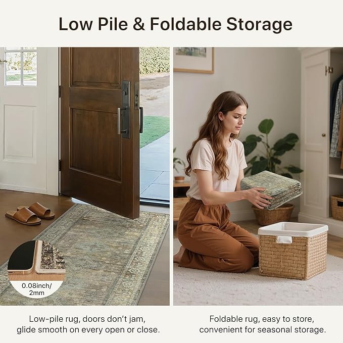 Runner Rug for Hallway Kitchen, 2x8 Machine Washable Runners Rug for Entryway, Soft Modern Boho Throw Rugs, Low Pile Floor Cover with Non Slip Backing, Distressed Light Grayish Sage Green