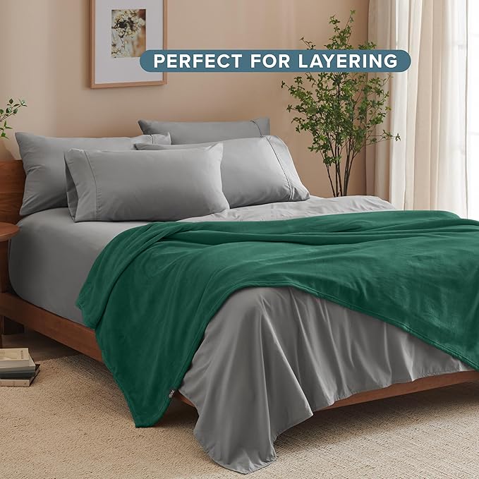 Bare Home Fleece Blanket - Full/Queen - Ultra-Soft Lightweight for Bed, Sofa, and Couch - Luxury Microplush - Cozy Warm Blanket (Full/Queen, Forest Green)
