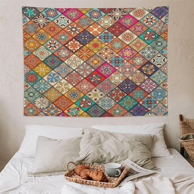 Kurtect Bohemian Tapestry,Vintage Style Colorful Geometric Stripe Abstract Pattern Tapestries for Party Beach Picnic Blankets Tablecloths Living Room Wall Deocr, 60x80 in