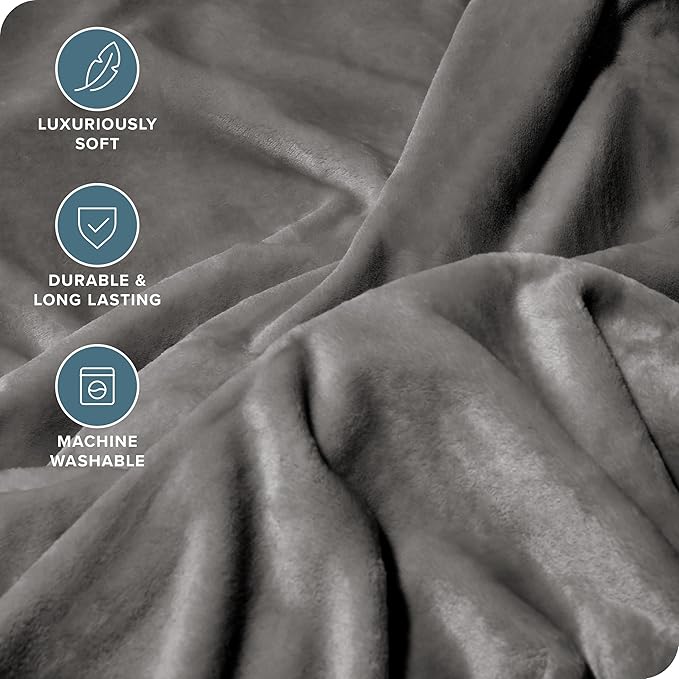 Bare Home Fleece Blanket - Giant Size - Ultra-Soft Lightweight for Bed, Sofa, and Couch - Luxury Microplush - Cozy Warm Blanket (Giant, Gray)
