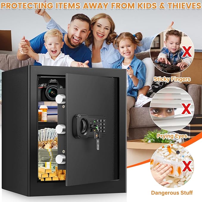 16.53" Tall Large Fire proof Safe Box for Home, 2.3 Cuft Digital Security Box with Combination Lock & Fireproof A4 Document Bag, Home Safe Fireproof Waterproof for Money Medicine Documents Valuables