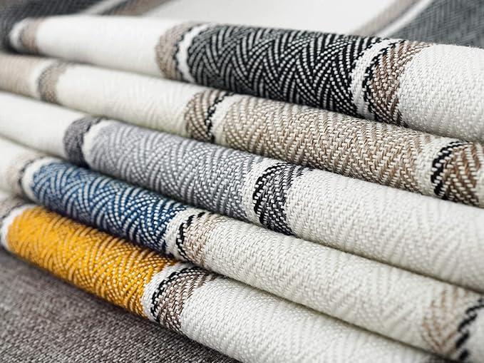 AmHoo Pack of 2 Farmhouse Linen Throw Pillow Cover Cushion Stripe Decoration Buffalo Retro Pillowcase with Hidden Zipper for Sofa Bedroom Car 18 x 18 Inch Yellow