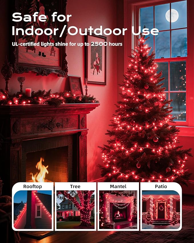 Brightown Red Mini String Lights, 100-Count 26.5ft Incandescent Bulb Valentine's Day Fairy Lights for Indoor Holiday Decoration, Christmas Tree Garland Wedding Party Multi-Use, White Wire