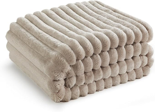 Bedsure GentleSoft Beige Throw Blanket for Couch - Cozy Soft Blankets for Women, Cute Small Fleece Throws for Girls, Linen, 50x60 Inches