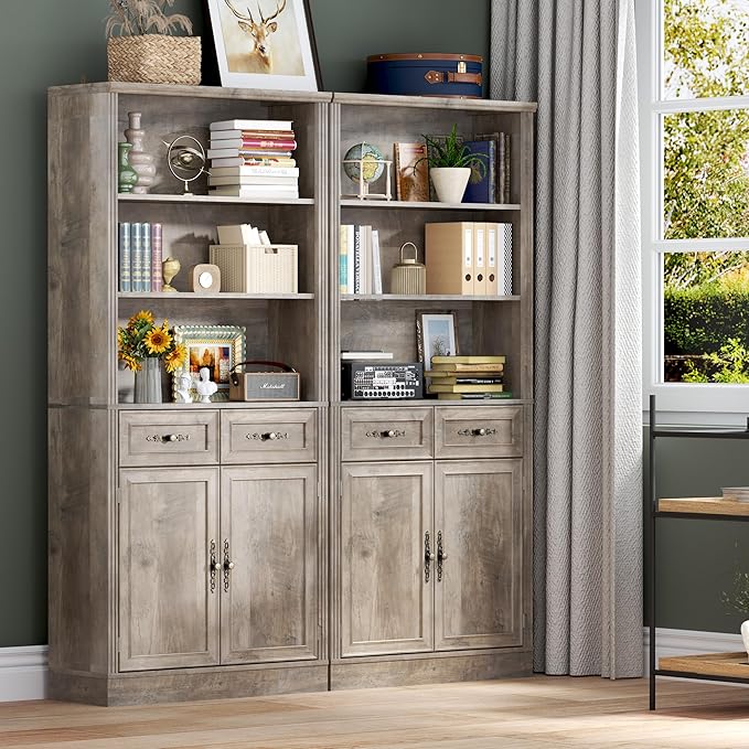 71.4" Tall Bookshelf with Drawers &amp; Cabinet, 5-Tier Floor Standing Bookcase with Storage Doors, Adjustable Shelves &amp; Metal Handles, 31.5" Wide Organizer for Home Office, Living Room