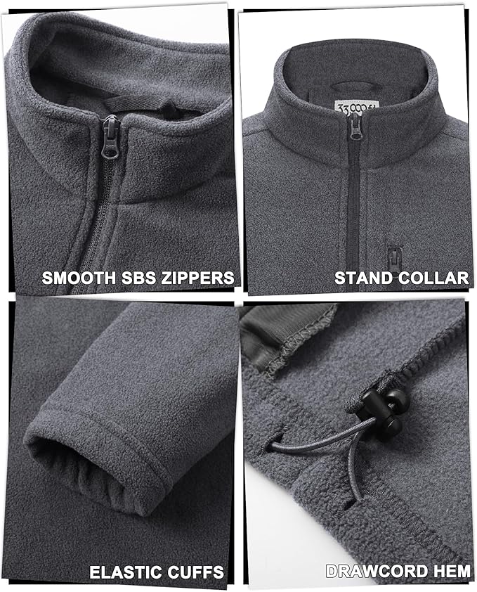 33,000ft Men's Full Zip Fleece Jacket Lightweight Warm Soft Polar Long Sleeve Jackets with Pockets for Winter Hiking Casual