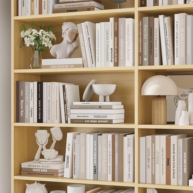 83.6" Tall Bookshelf and Bookcase, 7-Tier Extra Large Bookshelf with Double Storage, 14 Open Display Shelves for Home Office, Study and Living Room, Natural