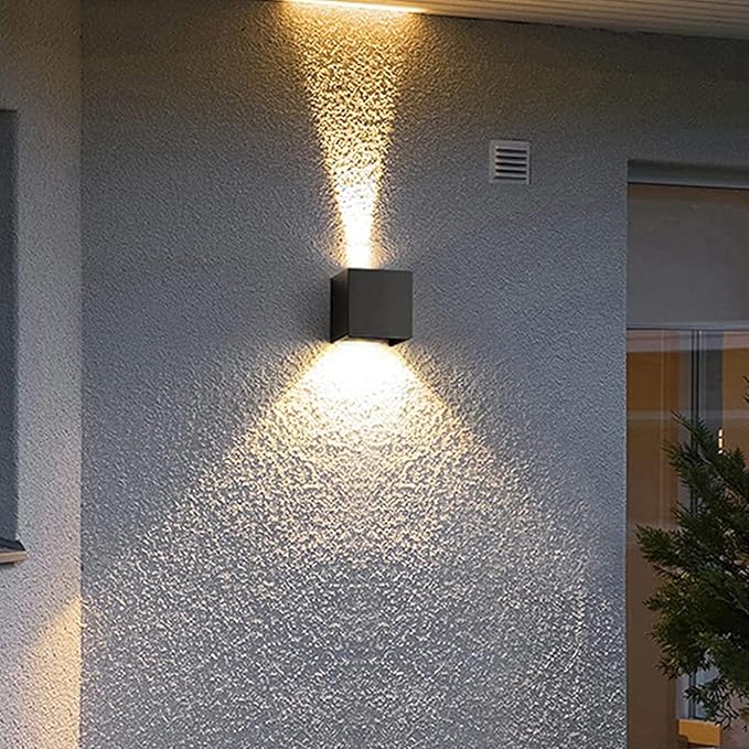 15W Outdoor Wall Light 3000K Up and Down Square LED Modern Wall Sconce Adjustable Black Porch Light IP65 Waterproof Aluminum Exterior Fixture for,Stair,Garage,Patio,Garden (2 Pack)