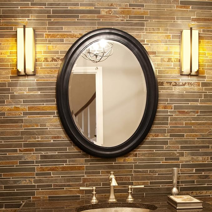Howard Elliott George Oval Matte Black Wall Mirror, Oval Bevelled Hanging Wood Framed Vanity Mirrors for Home Decor, Living Room, Bathroom, Bedroom, or Hallway, 25 x 33 Inch