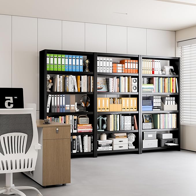 5 Tier Metal Bookshelf, Black 69" Tall Bookcase, Large Heavy Duty Book Shelves, Industrial Wide Book Shelves, Display Storage Shelves for Library Bedroom Living Room Office