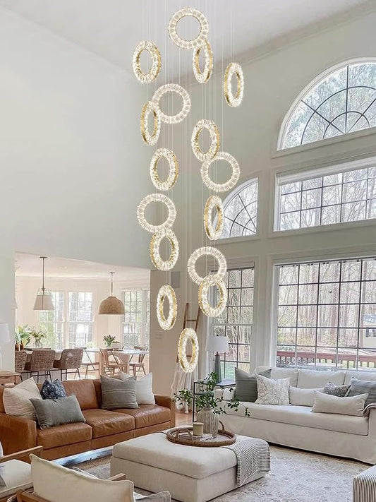 16 Rings High Ceiling Chandelier,Crystal Rings Chandelier,Staircase Chandeliers for High Ceilings,Foyer Chandeliers Entryway High Ceilings
