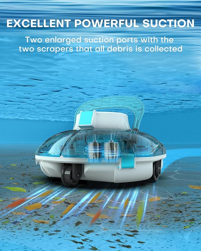 (2025 Upgrade) Cordless Robotic Pool Cleaner, Lasts 75 Min, Automatic Vacuum for Above-Ground Pools up to 645 Sq.ft,Portable, Self-Parking,Light Blue