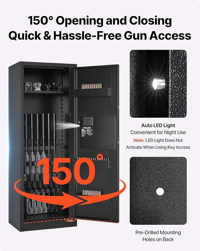 VEVOR 6-8 Gun Safe, Long Gun Cabinet for Rifles and Pistols, Quick Access Fireproof Rifle Safe with 3 Ammo Slots and 2 Adjustable Racks, Large Digital Cabinet with Key and Password Lock