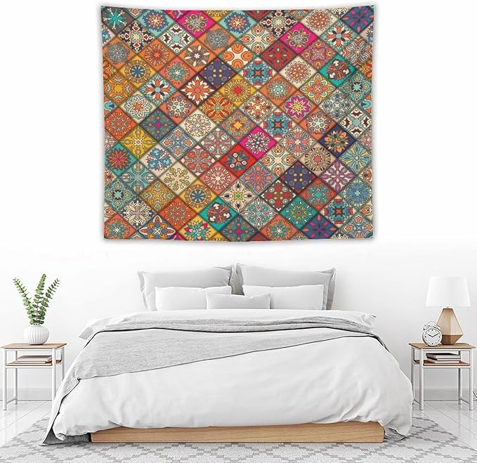 Kurtect Bohemian Tapestry,Vintage Style Colorful Geometric Stripe Abstract Pattern Tapestries for Party Beach Picnic Blankets Tablecloths Living Room Wall Deocr, 50x60 in