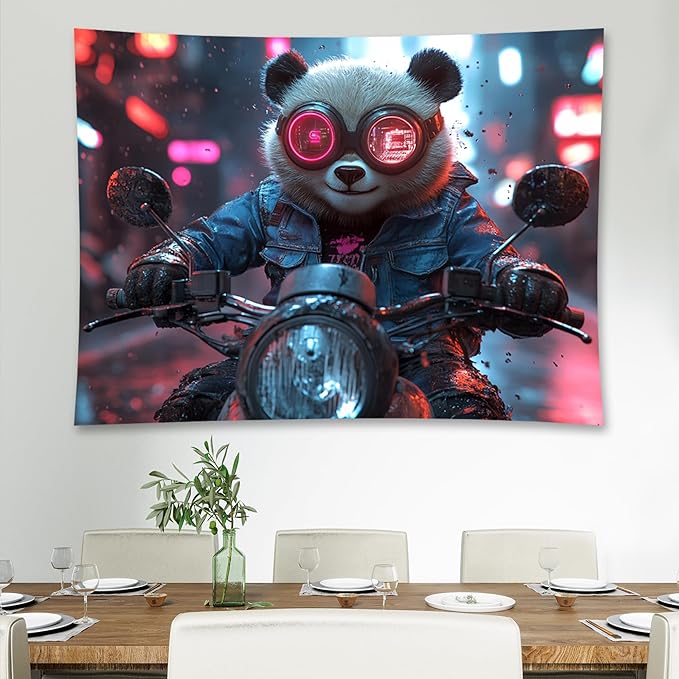 Zhoryengar Funny Tapestry Hippie Cute Animals Riding Motorcycles Suitable for Bedroom Living Room Office Wall Decor Backdrop 79x59 Inches