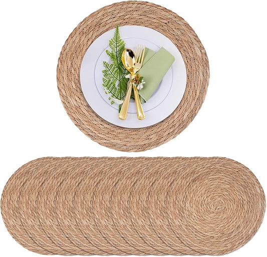 10 Pack 13 in Round Woven Placemats Plate Chargers,Rattan Wicker Table Mats Jute Braided Chargers for Dinner Plates，Boho Farmhouse Rustic Woven Place Mats for Dining Table Decor